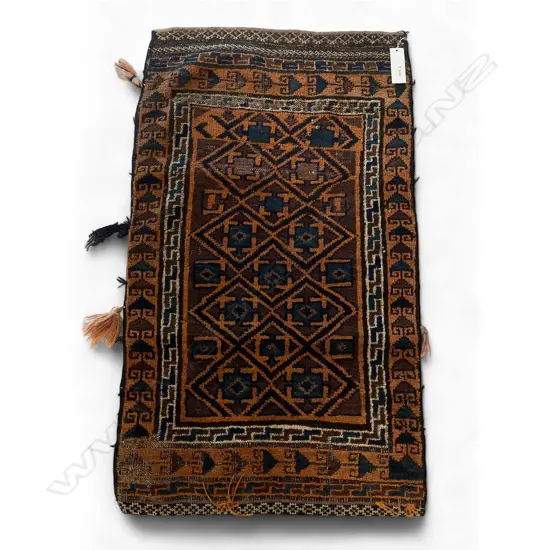 Bag - wool/camel, - pile/flatweave - Beluch - central panel with compass repeats. 100 x 59cm